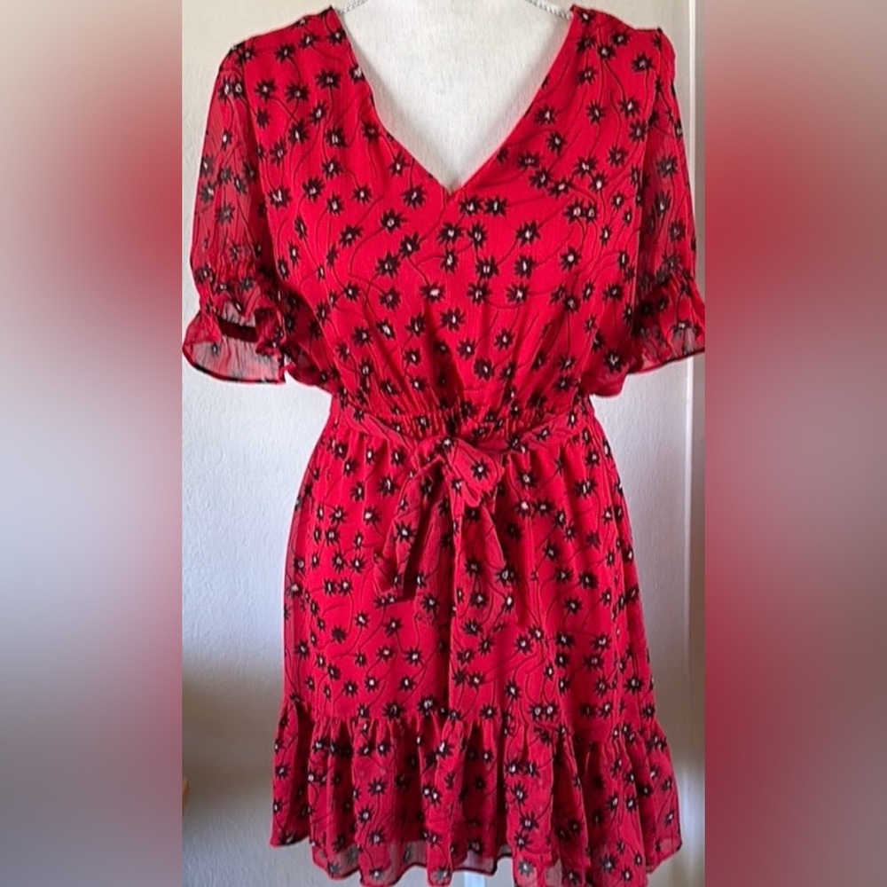 Express Red and Black Floral Midi Dress